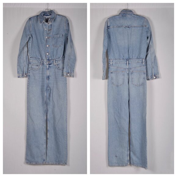 ZARA Denim Long Sleeves Jumpsuit Light Blue - Picture 3 of 4